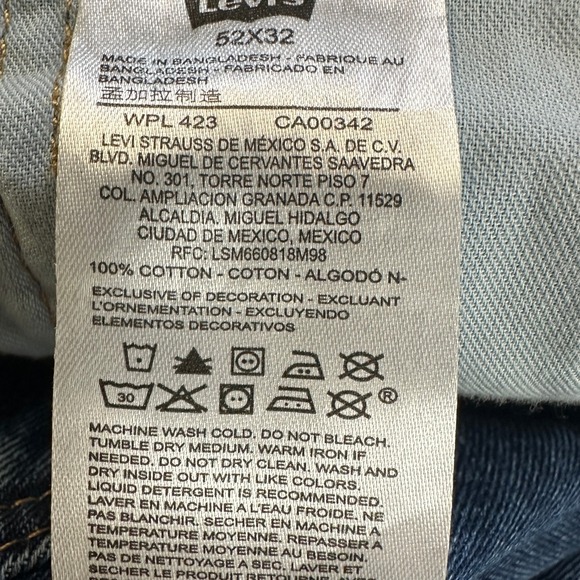 Levis 511 Mens Straight Jeans 52X32 Big Tall‎ Blue 5 Pocket Red Tab Casual NEW - Picture 6 of 13